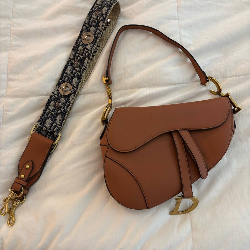 CD Brown Saddle Bag with Patterned Strap